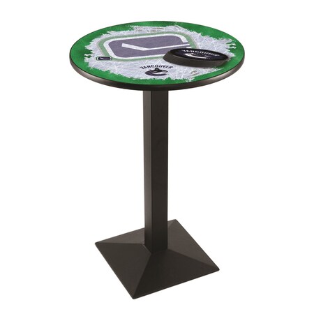 Holland Bar Stool Co 42" Blk Wrinkle Vancouver Canucks Pub Table, 28" dia. Top L217B4228VanCan-D2